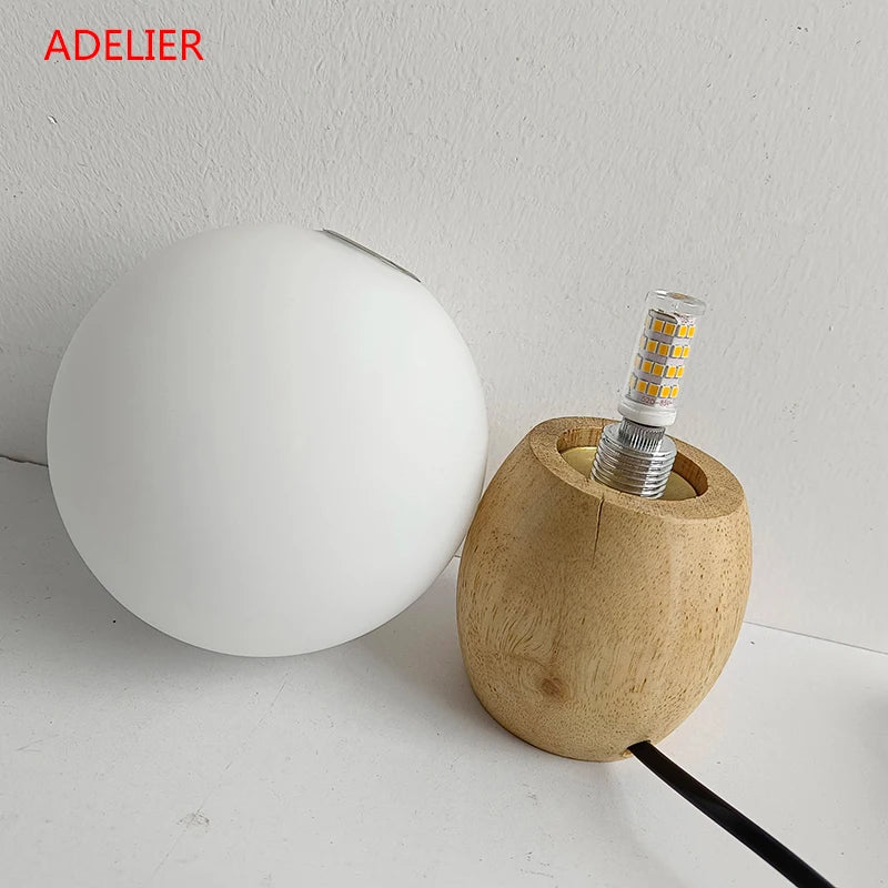 Nordic Wood table lamp milk white glass ball decor Bedroom bedside lamp Study Children's eye protection warm LED desk lamp