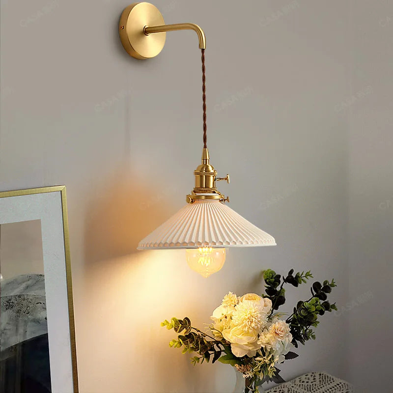 Nordic Modern LED Wall Light Fixtures Wire Adjustable Copper Ceramic Bedroom Living Room Beside Lamp Wandlamp Luminaria