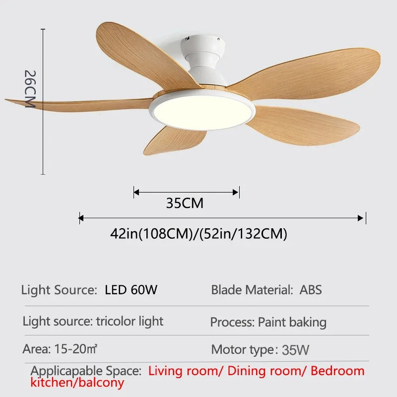 52inch Modern LED 60W Low Floor DC Motor 35W Ceiling Fans With Remote Control Simple Ceiling Fan With Light Home Fan 110-220V