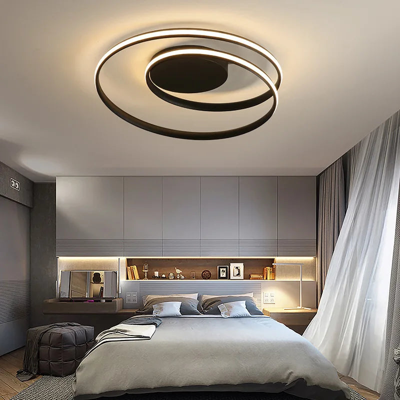 Ring LED Bedroom Ceiling Light Living Room Lighting Fixture Hotle Ceiling Mounted Lamp Black White Study Lights Home Decoration