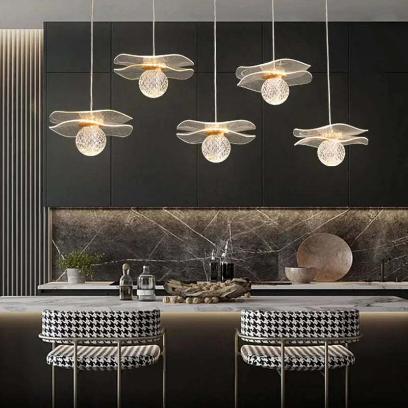 Modern simple lotus leaf pendant lamp can be customized LED crystal pendant lamp at the bedside of the restaurant bar stairs