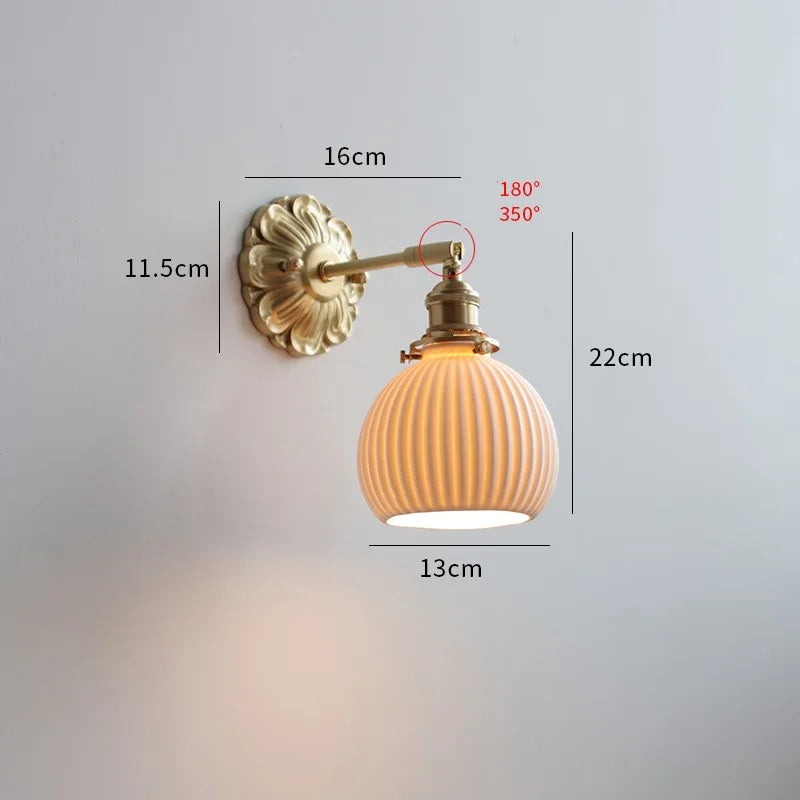 White Ceramic LED Wall Light Fixtures For Living Room Bedroom Bathroom Beside Lamp Copper Plate Nordic Lamparas De Pared