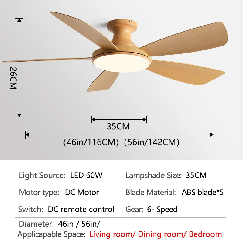 56Inch Low Floor Ceiling Fan Light Modern Black ABS Blade DC Remote Control Led Fan Lights Restaurant The bedroom 110V 220V