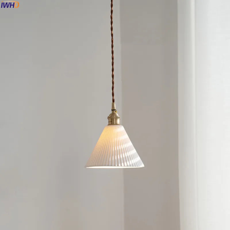 Jananese Style Ceramic LED Pendant Light Fixtures Home Indoor Decor Bedroom Copper Socket Nordic Modern Edison Hanging Lamp