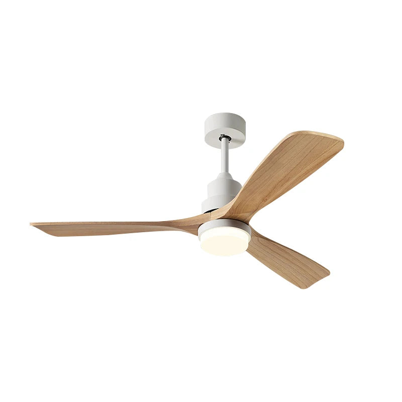 American Style 52 Inch Ceiling Fan with Light Real Wood Fan Blades 3-Color Dimmable, Ideal for Living Room or Balcony