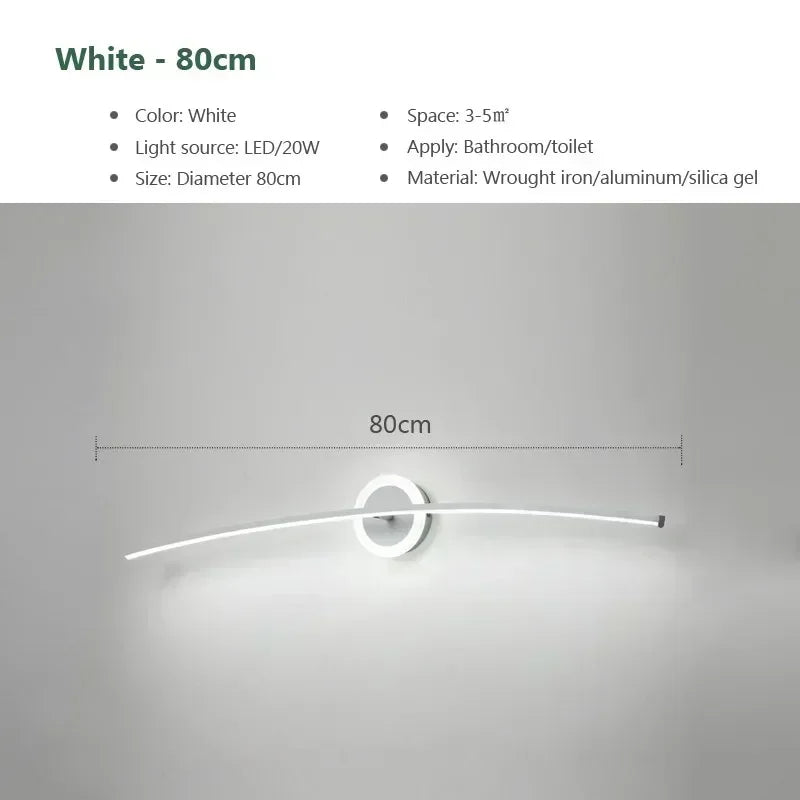 Modern LED Wall Lights Mirror Decorative 80/100cm Long Strip Light Bathroom Bedroom Dresser White Gold Home LED Lighting Lustre