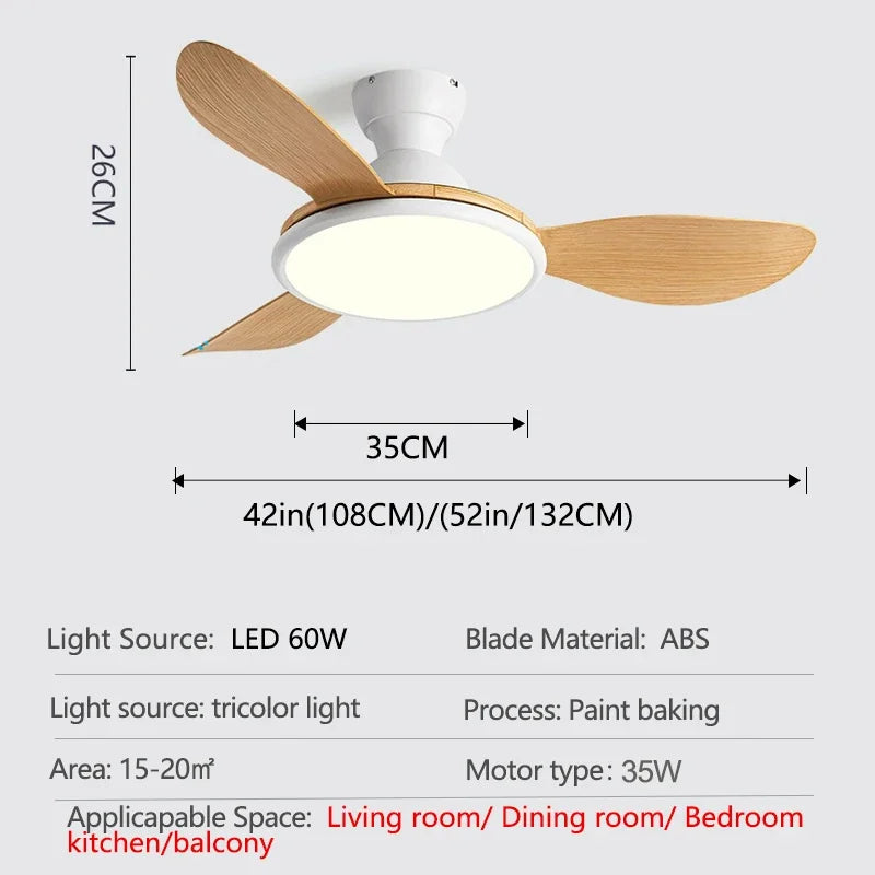 52inch Modern LED 60W Low Floor DC Motor 35W Ceiling Fans With Remote Control Simple Ceiling Fan With Light Home Fan 110-220V