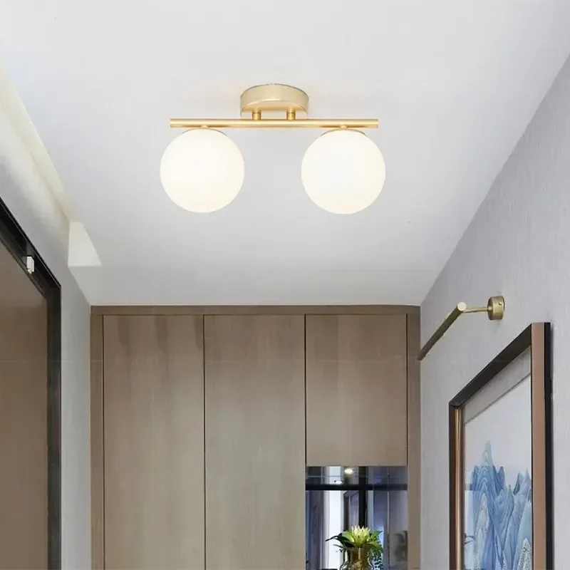 Nordic Glass Ceiling Light LED  White Ball Creative Golden Corridor Lamp Entrance Cloakroom Balcony Bedroom Dining Room Lighting