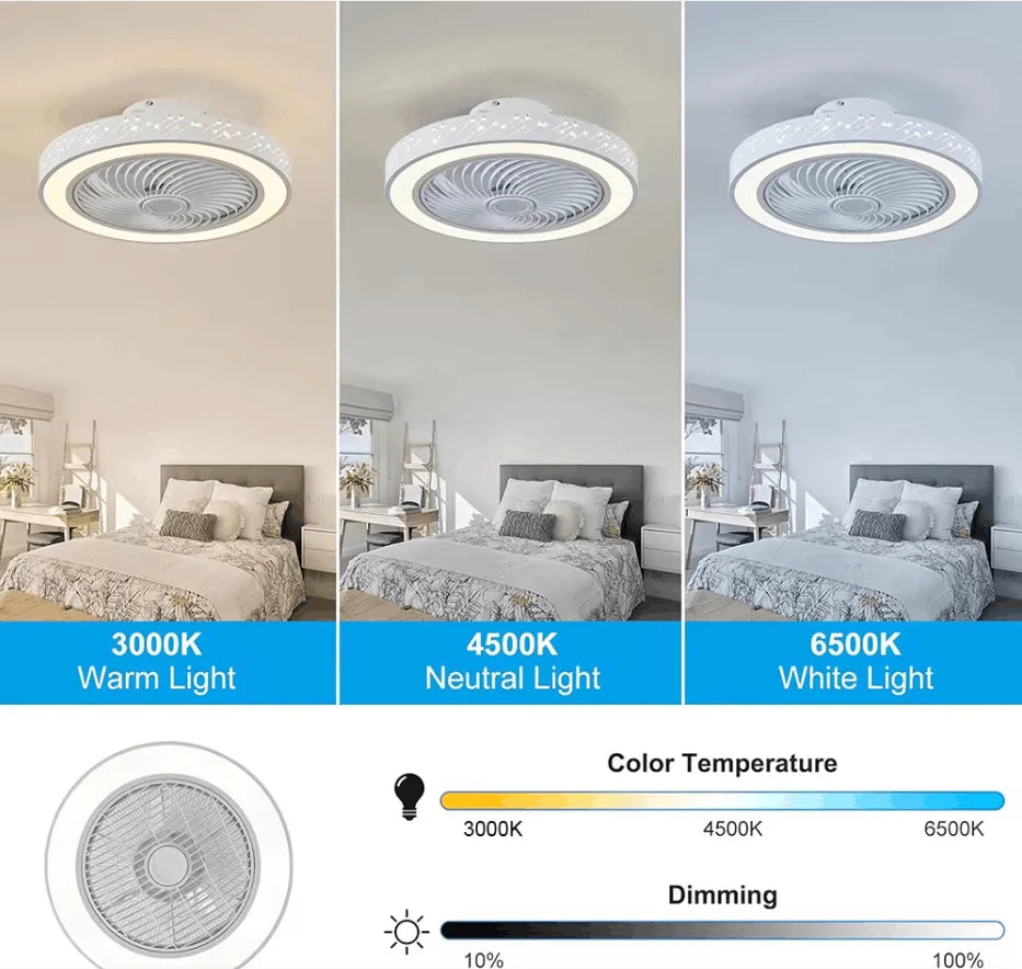 2 in 1 Modern Smart Ceiling Fan with Light Remote Control LED Dimmable 6 Speeds Timer Flush Mount Enclose Ceiling Fans Lamp 72W