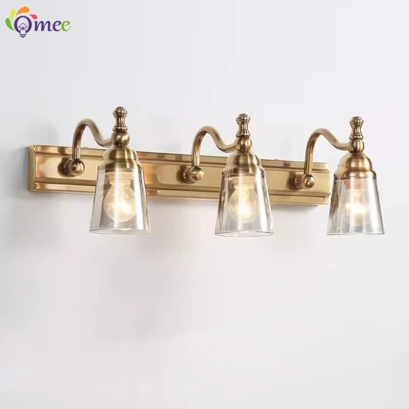 Europe Vintage Bronze Wall Light 320mm Trumpet Glass Shade Bedroom Bathroom Toilet Makeup Mirror Front Lamp E14 Bulb Replacable