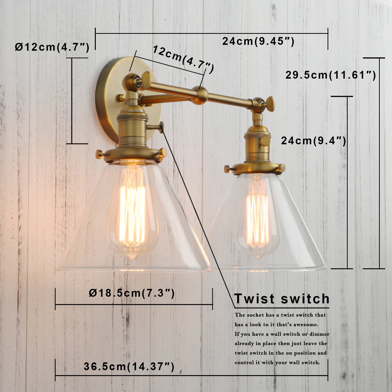 Modern Wall Lights Wall Lamp Sconce 7.3'' Funnel Glass Lampshade Wandlamp Bedroom Mirror lights Loft Decor Light Fixtures