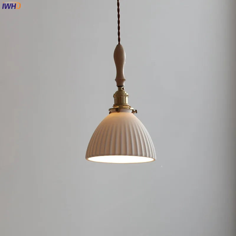 Ceramic Copper LED Pendant Lighting Fixtures Wood Hangle Home Decor Stair Bedroom Living Room Light Modern Hanging Lamp