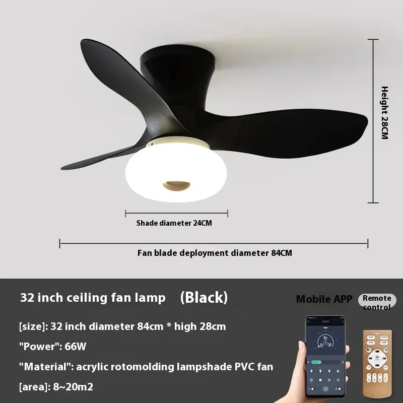 90-240V 32 inch Nordic Ceiling Fan Lamp Bedroom Simple Ceiling Fan Lamp Study Ultra-thin Electric Fan Lamp Frequency Conversion