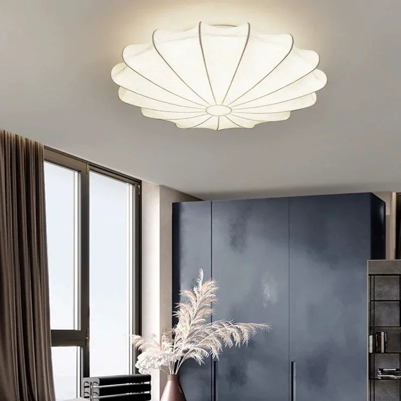 Minimalist Silk Led E27 Ceiling Lamp Nordic Wabi Sabi Cream Style Living Room Bedroom Ceiling Chandelier Indoor Lighting Light