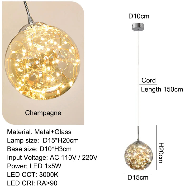 Modern LED Pendant Light Nordic Indoor Lamp Hall Lighting Star Glass Ball Home Living Ceiling Chandelier for Dining Room