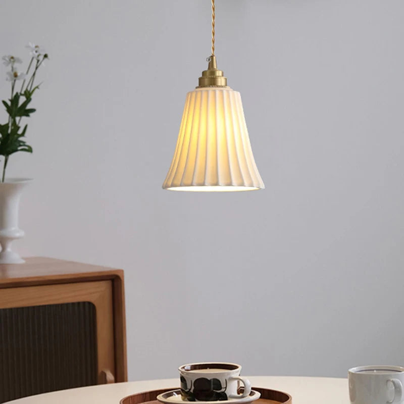 Fumi White Ceramic Pendant Light Elegance Nordic Hanging Lamp Brass Finish  Minimalist Style Ceiling Hanging Lamp for Kitchen Is