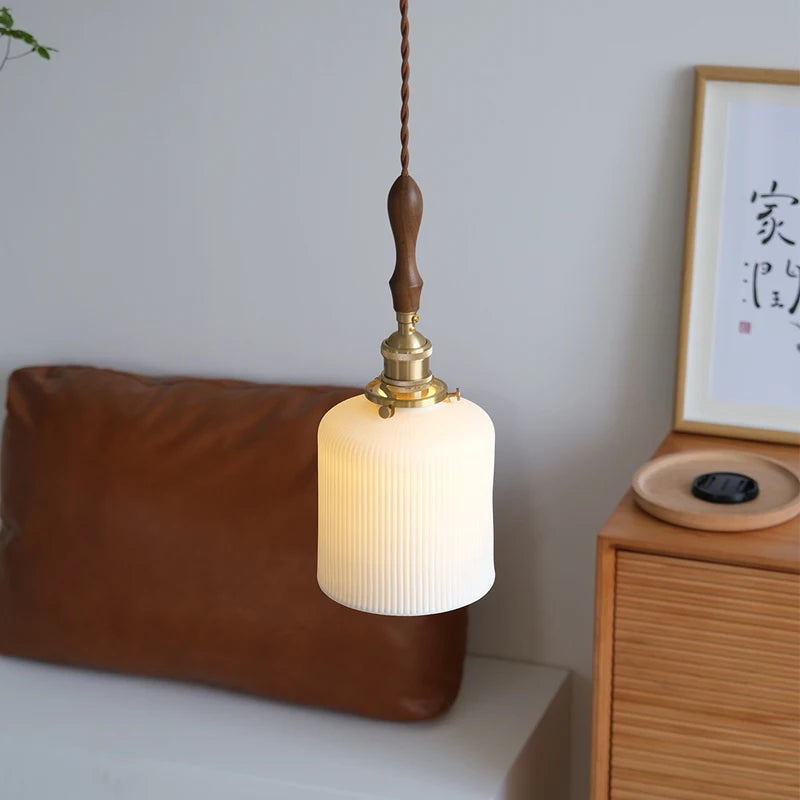 Wooden Hangle Copper LED Hanging Lamp Ceramic Home Decor Bedroom Dining Living Room Light Nordic Modern Pendant Lights