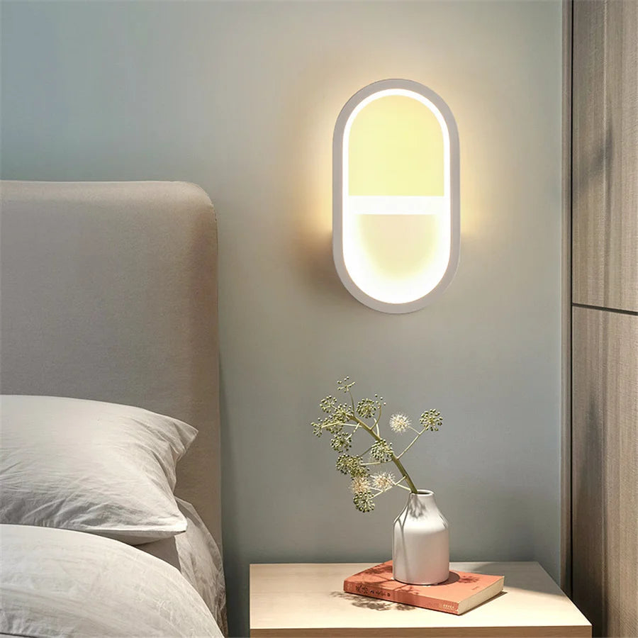 Indoor LED Wall Light Oval Shape Bedside Lamp Modern Nordic Lighting for Bedroom Home Hallway Study Living Room Staircase Sconce