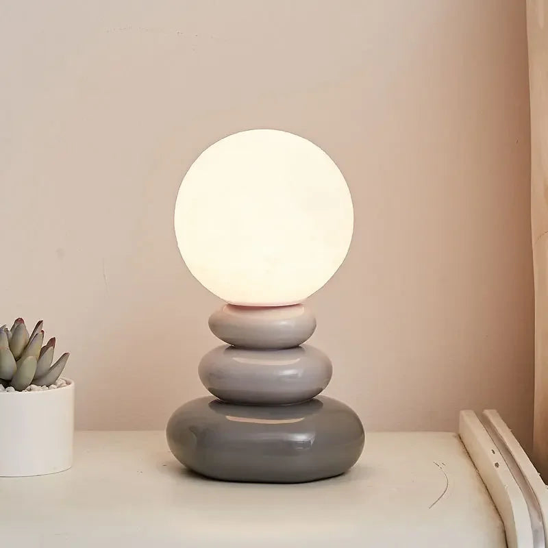 USB Ceramic Table Lamp Bedroom Bedside Lamp Creative Nordic Stacked Stone Shape Living Room Advanced Atmosphere Night Light