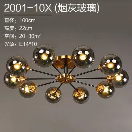 Modern Glass Ball LED Pendant Lights Retro Ceiling Chandelier Dining Bedroom Gold Home Decor Hanging Lamp Fixtures