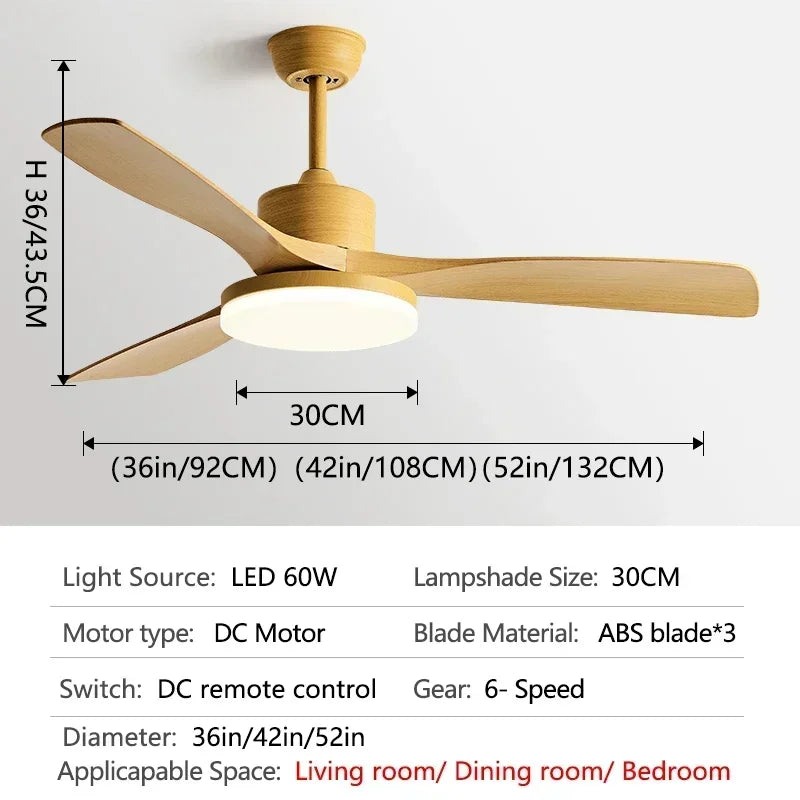 52 inch Modern DC Ceiling fan with light and Remote Control for Living room dining room bedroom Strong winds Electric fans