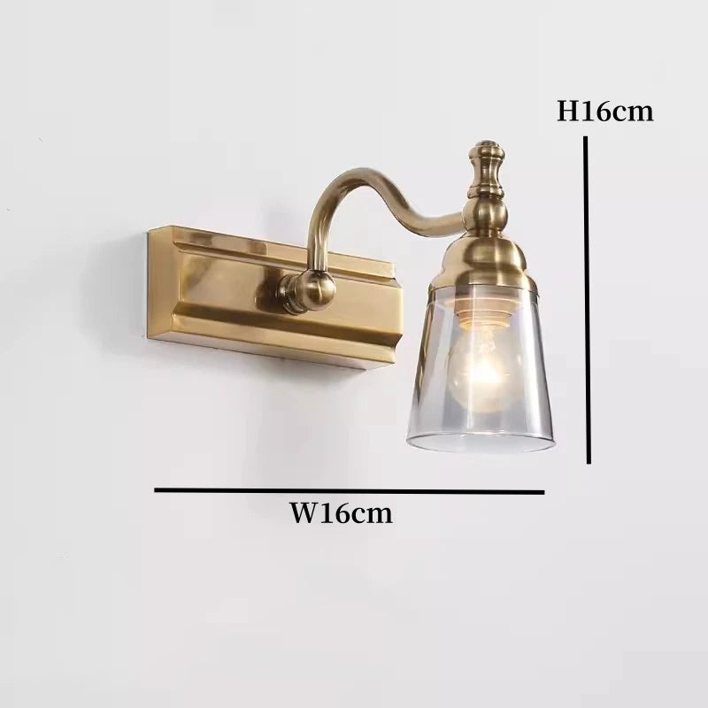 Europe Vintage Bronze Wall Light 320mm Trumpet Glass Shade Bedroom Bathroom Toilet Makeup Mirror Front Lamp E14 Bulb Replacable