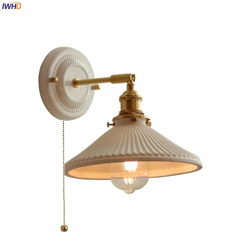 Nordic Modern Ceramic LED Wall Lamp Sconce Pull Chain Switch Beside Bedroom Bathroom Mirror Stair Light Applique Murale