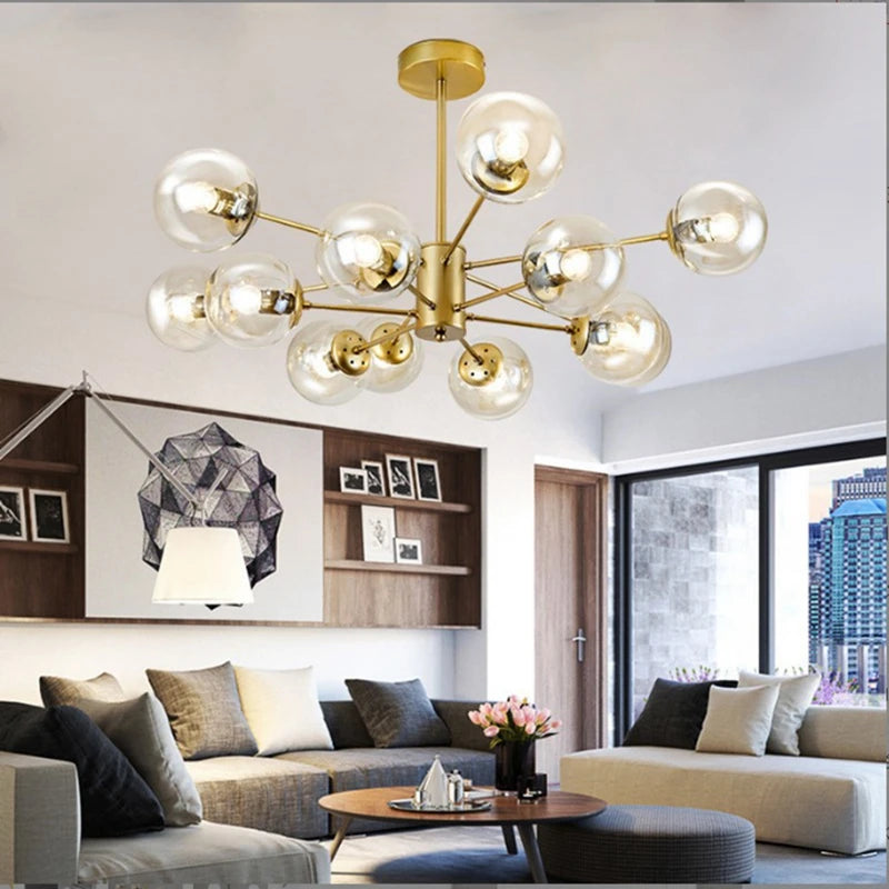 Modern Nordic Magic Beans E27 Black Gold LED Living Room Chandelier Lighting For Bedroom Dine Room Study Home Lamps Indoor Light