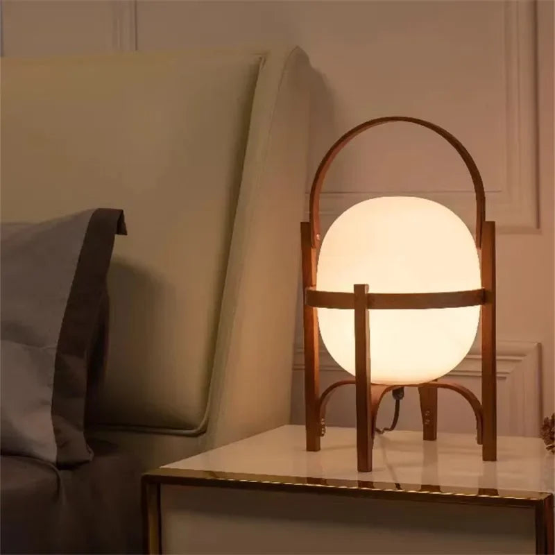 Wood Led Table Lamp Minimalist Glass Lampshade Study Bedroom Bedside Lamp Living Room Reading Home Deco Standing Lamp