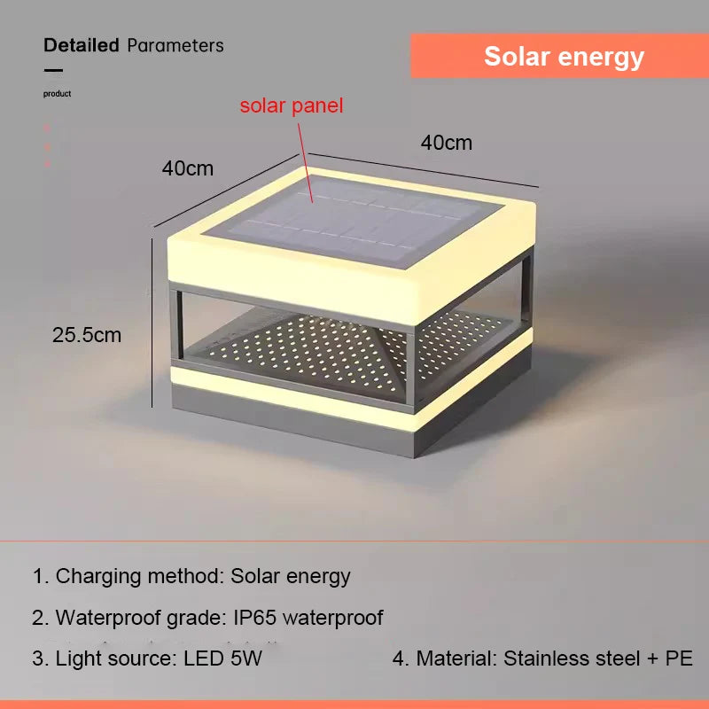 Solar Pillar Lights Outdoor Waterproof LED Wall Lamp Square Model Home Decor Gate Garden Lighting Decor Solar Energy Super Door