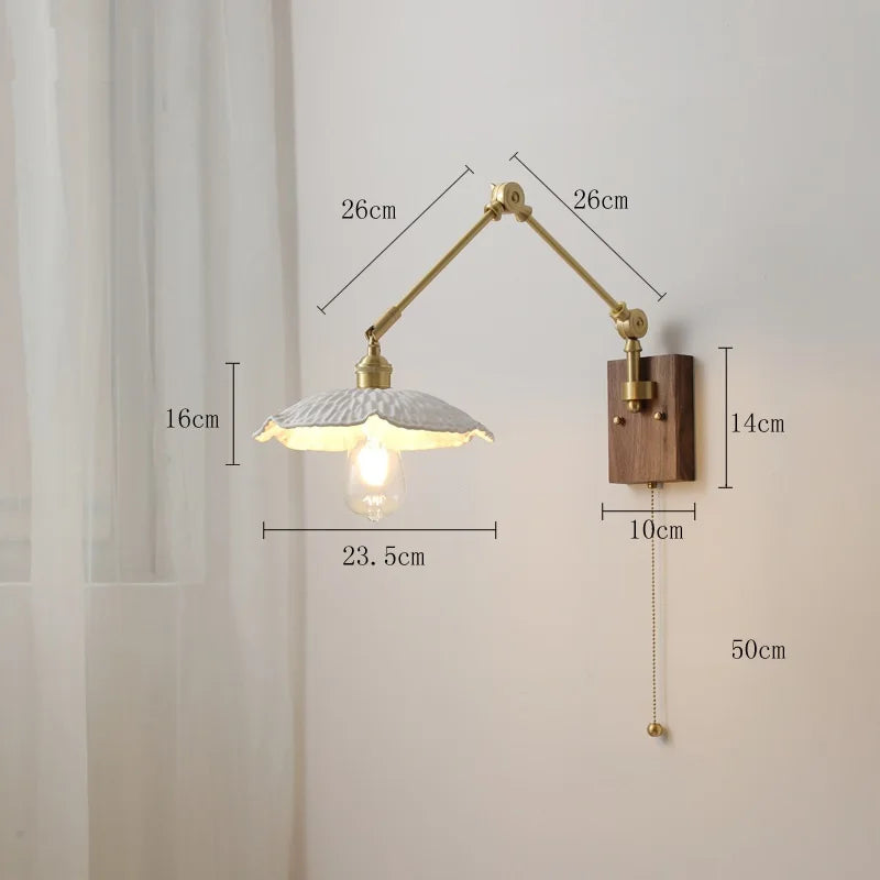 Nordic Modern Ceramic Wall Lamp Beisde Pull Chain Switch Up Down Living Room Bedroom Light Copper arm wall Lighting LED