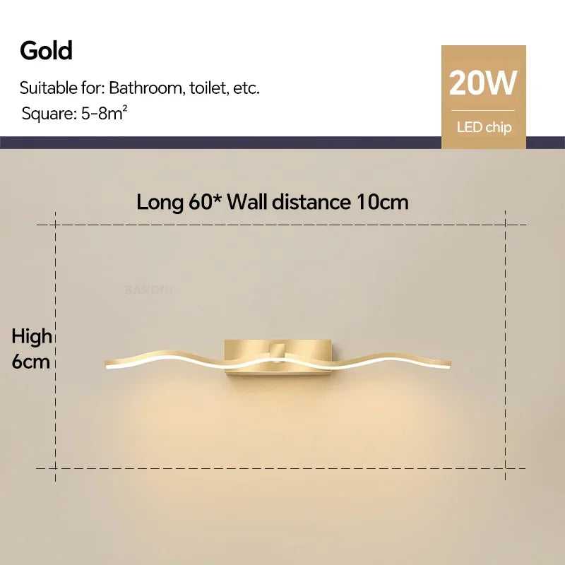 Modern Golden LED Wall Lamp For Bedroom Bedside Hallway Bathroom Mirror Wall Lights Indoor Sconce Home Decor Lighting Fixture