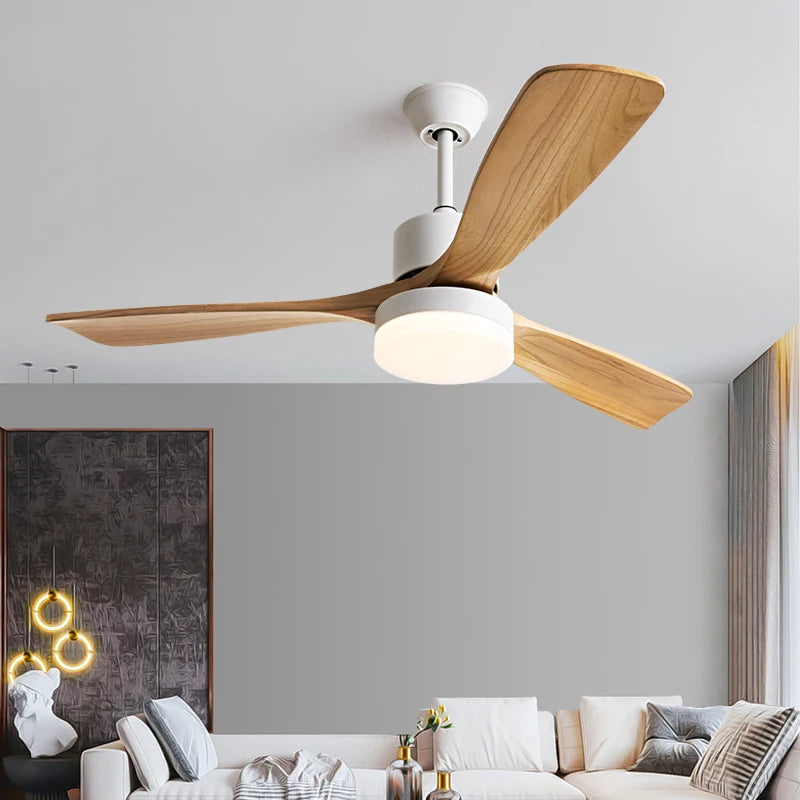 52 Inch Nordic Low floor Solid Wood Ceiling Fan Light Room Decor Fan Light Bedroom Dining Living Room Electric Fan Chandelier