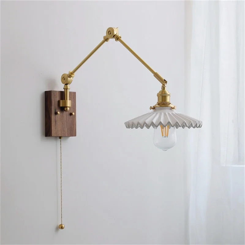 Nordic Modern Ceramic Wall Lamp Beisde Pull Chain Switch Up Down Living Room Bedroom Light Copper arm wall Lighting LED