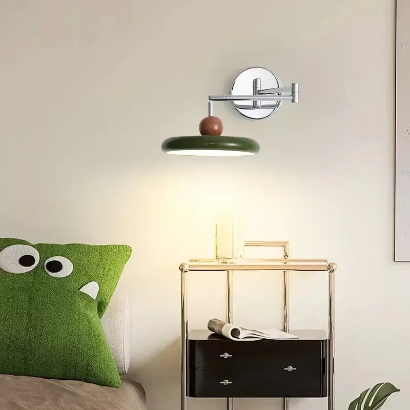 Medieval Rotatable Long Arm Rocker Bedroom Bedside Wall Lamp French Cream Wind Wiring-free Remote Control with Plug Lamp