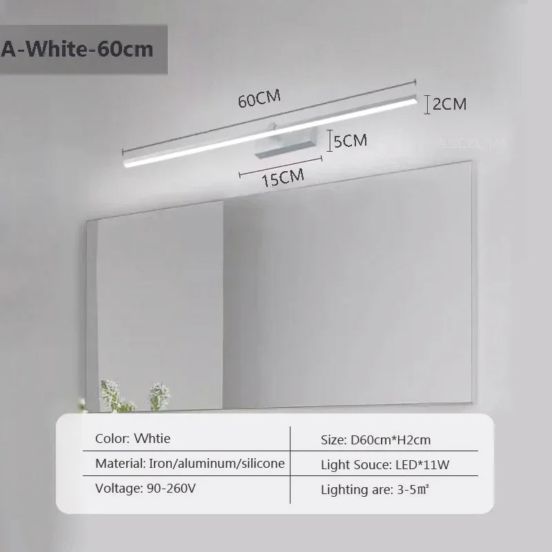 LED Wall Lamp 40/60/80/100cm Mirror Decor Lighting Modern Long Strip Light For Bathroom Washroom Kitchen Indoor Luminaire Lustre