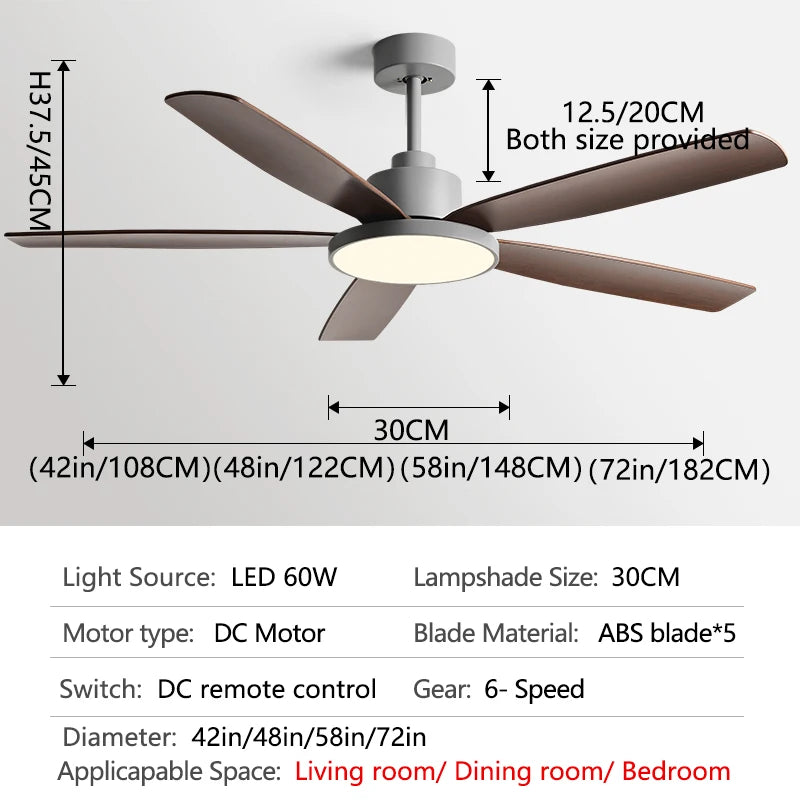 72inch Large Ceiling Fans DC motor 5 ABS Bladet Living Bedroom Ceiling Fan With Lights support Remote Control 220V 110V Fans