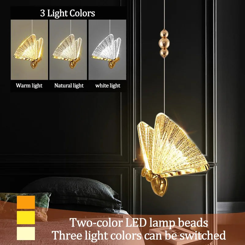 Butterfly Led Pendant Lights Hanging Lamp Indoor Lighting For Bedside Living Dining Room Kitchen pendente iluminação Light