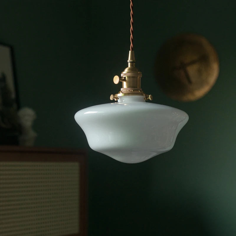 Hanglamp Nordic Modern Hanging Lamp Copper Socket White Glass Lampshade Bedroom Living Room LED Pendant Light Fixtures