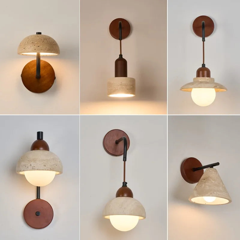 Creative Mushroom LED Wall Light Walnut Canopy Yellow Travertine Wall Lamp For Home Living Room Decoration AC 90V-260V