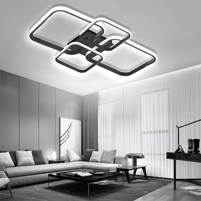 Modern LED Ceiling Light 4 Rings Black White Home Decor Lamp For Bedroom Living Room Restaurant Hotel Indoor Led Lighting Lustre