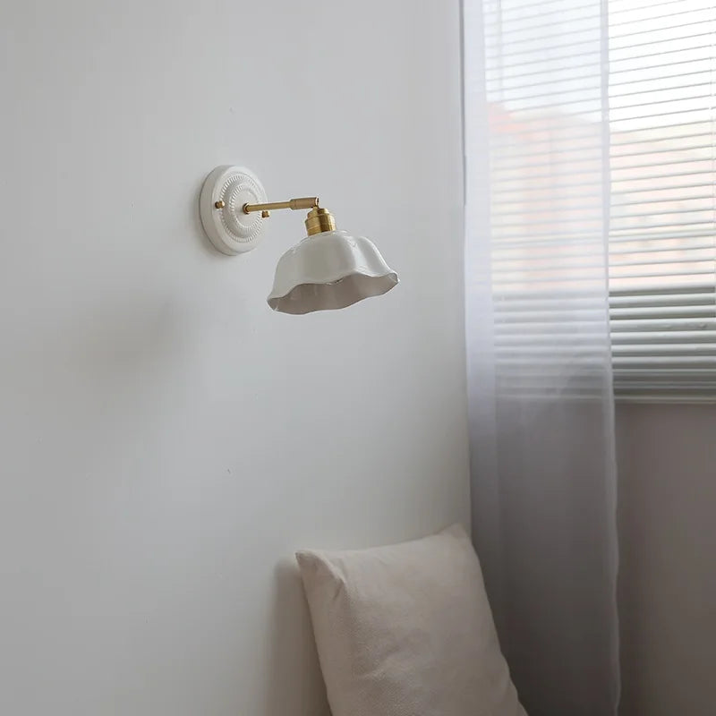 White Ceramic LED Wall Light Fixtures Copper Arm Socket Bedroom Living Room Beside Lamp Modern Wandlamp Applique Murale