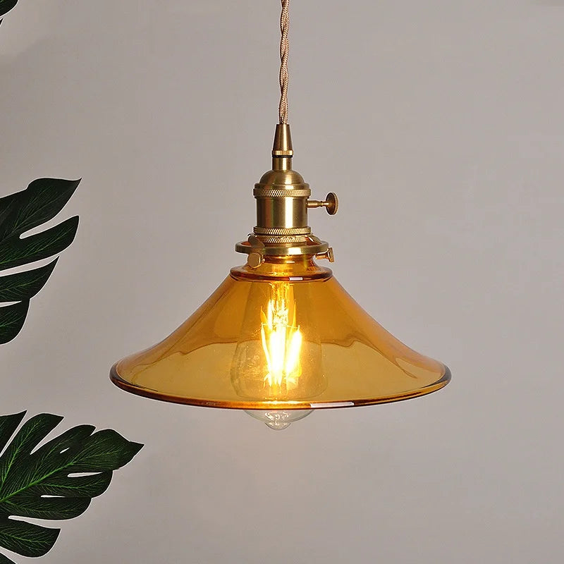 Vintage Loft LED Pendant Lights Hallway Coffee Kitchen Amber Glass Hang Lamp Wire Adjustable Knob Switch Dining Room Light