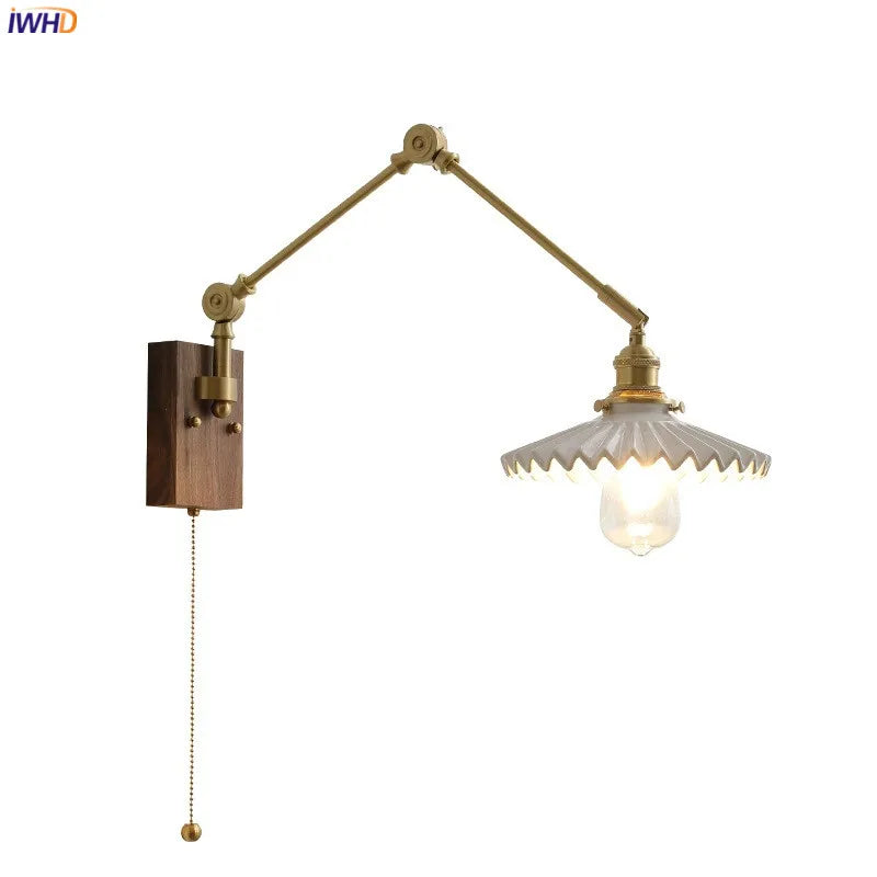 Nordic Modern Ceramic Wall Lamp Beisde Pull Chain Switch Up Down Living Room Bedroom Light Copper arm wall Lighting LED