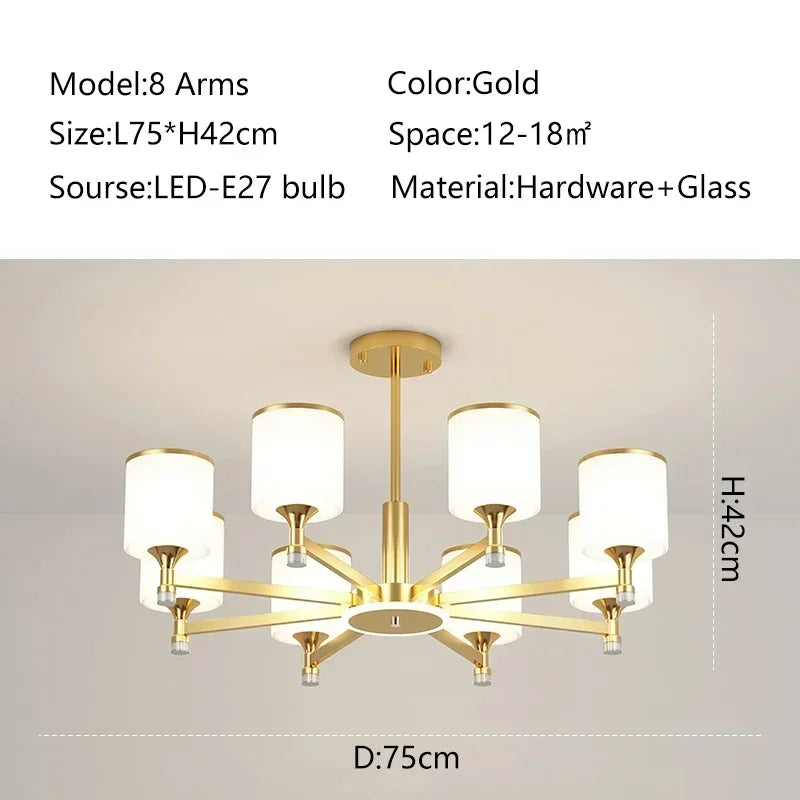 New Nordic Ceiling Chandeliers Glass Shade Golden Led Pendant Lamp Living Room Restaurant Hotel Lighting Home Decor Light