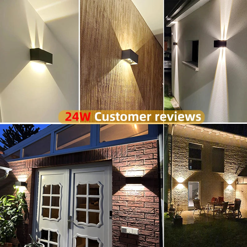 Aluminum LED Wall Lamp Outdoor Waterproof IP65 Interior Wall Light 12W24W Porch Garden Lights Living Room Street Stairs Lighting