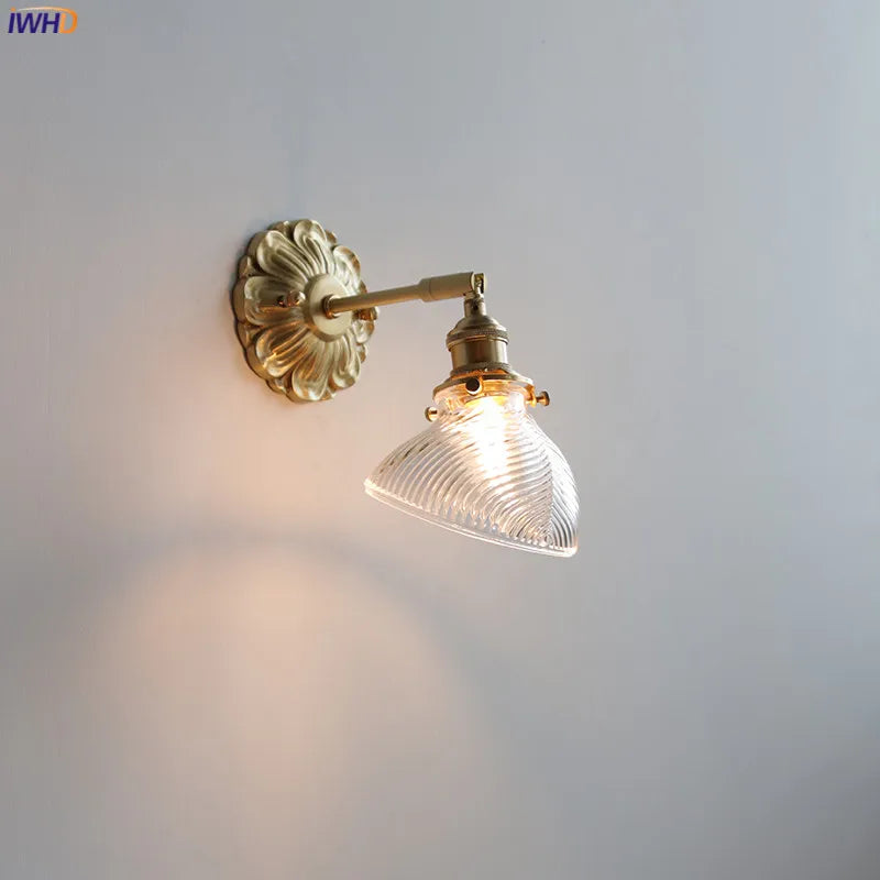 Green Glass LED Wall Lamp Sonce Beside Copper Base Arm Socket Bedroom Living Room Nordic Modern Bathroom Mirror Light