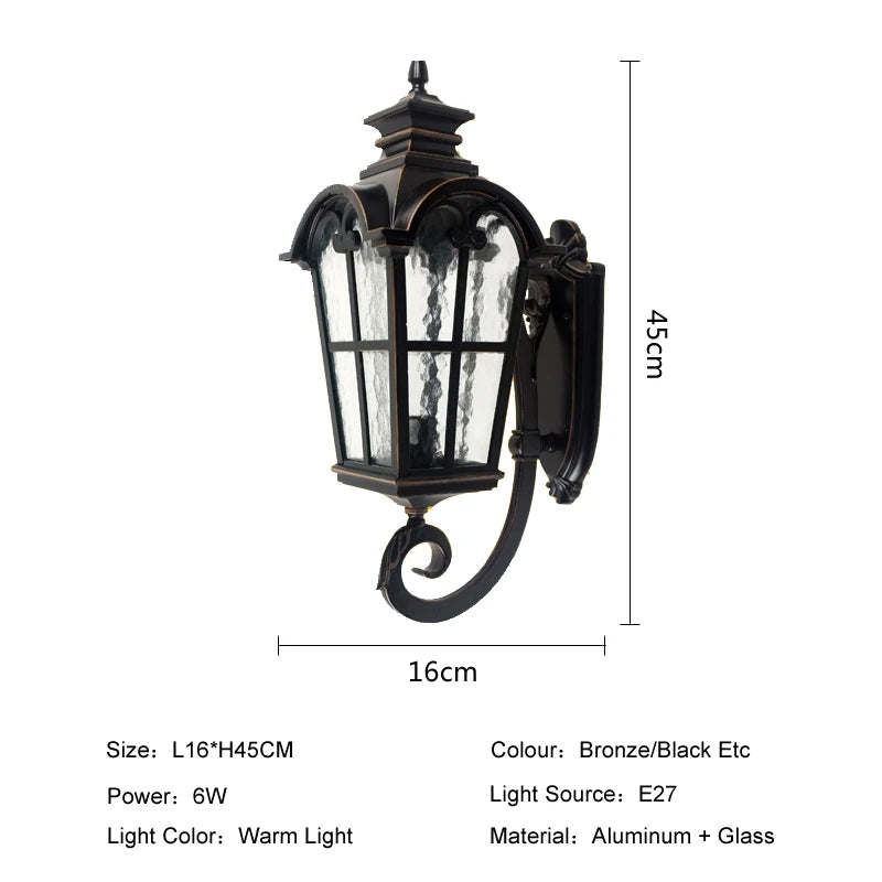 European Waterproof Outdoor Wall Lamp Balcony Garden Gazebo Door Enclosing Wall Villa Aisle Bedroom Vintage Wall Light