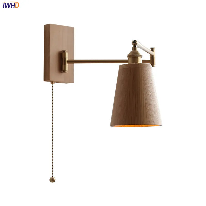 Walnut Ash Wood LED Wall Lamp Sconce Beside Pull Chain Switch Plug In Home Indoor Lighting Bathroom Mirror Stair Light