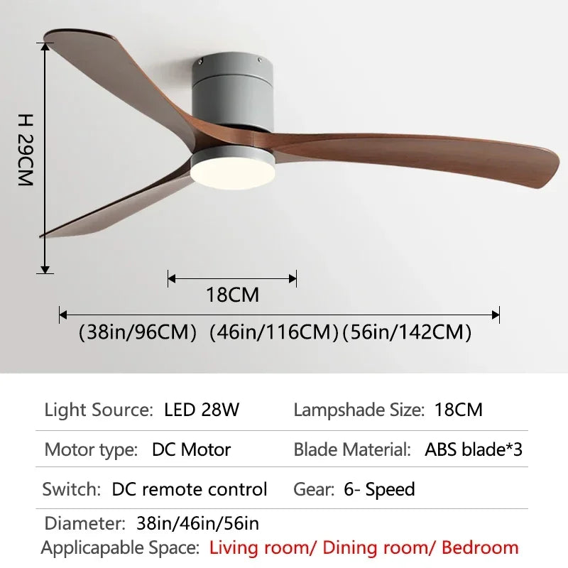 38/46/56Inch Low Floor Ceiling Fan Light Modern ABS Blade DC Remote Control Led Fan Lights Restaurant The bedroom 110V 220V